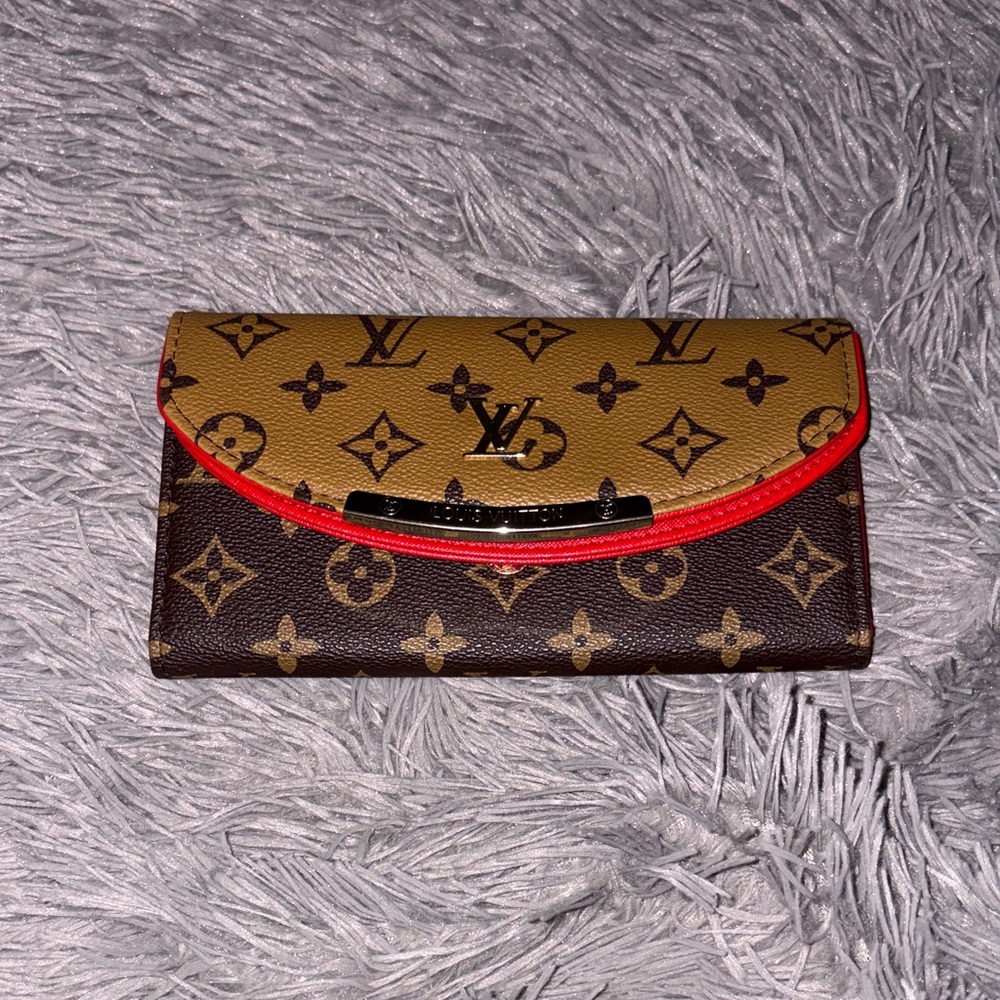 Louis Vuitton Tan and Red Monogram Wallet